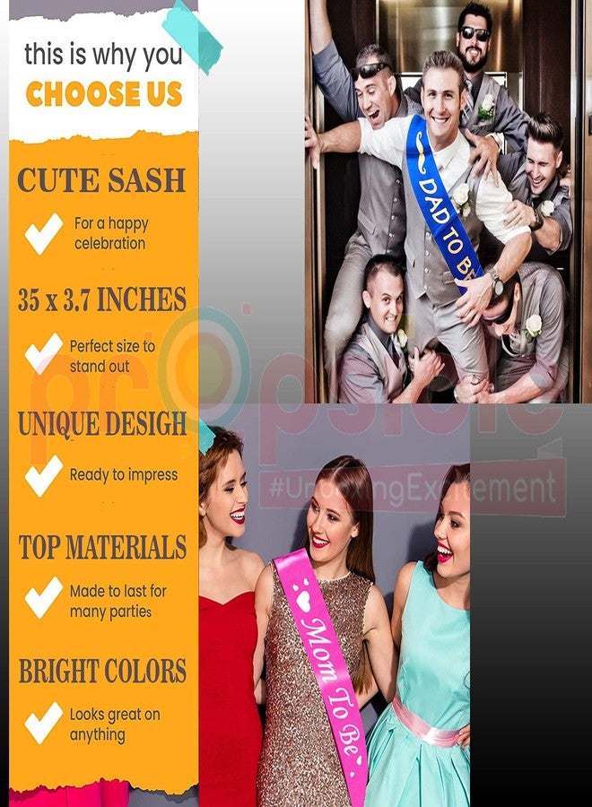 بروبسيكل طقم وشاح ساتان وردي للأم الحامل وأزرق للأب الحامل، مثالي لجلسات تصوير الحمل، وحفلات استقبال المولود - عبوة من قطعتين - Image 3